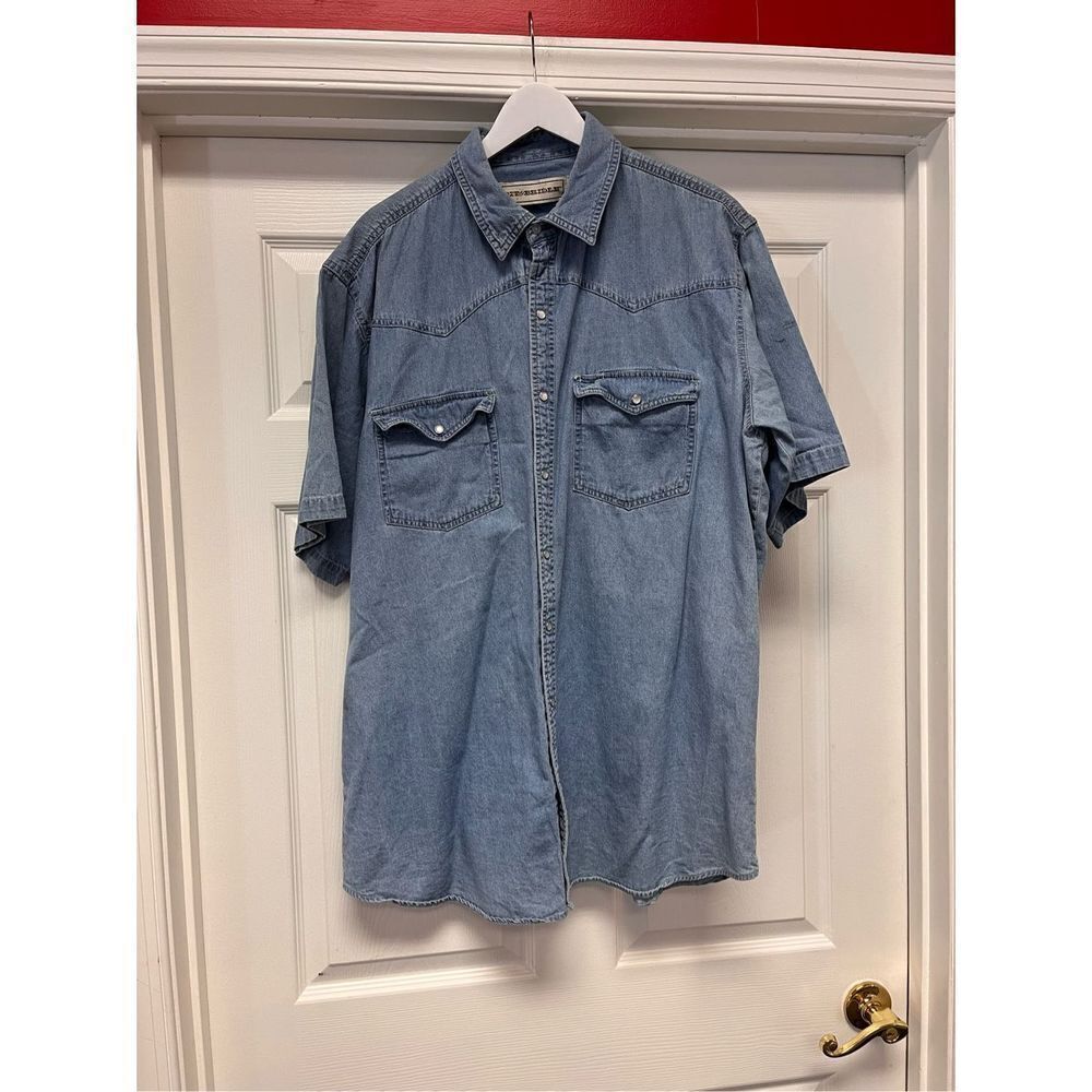 Bit & Bridle Denim Short Sleeve Pearl Snap Shirt sz XLT